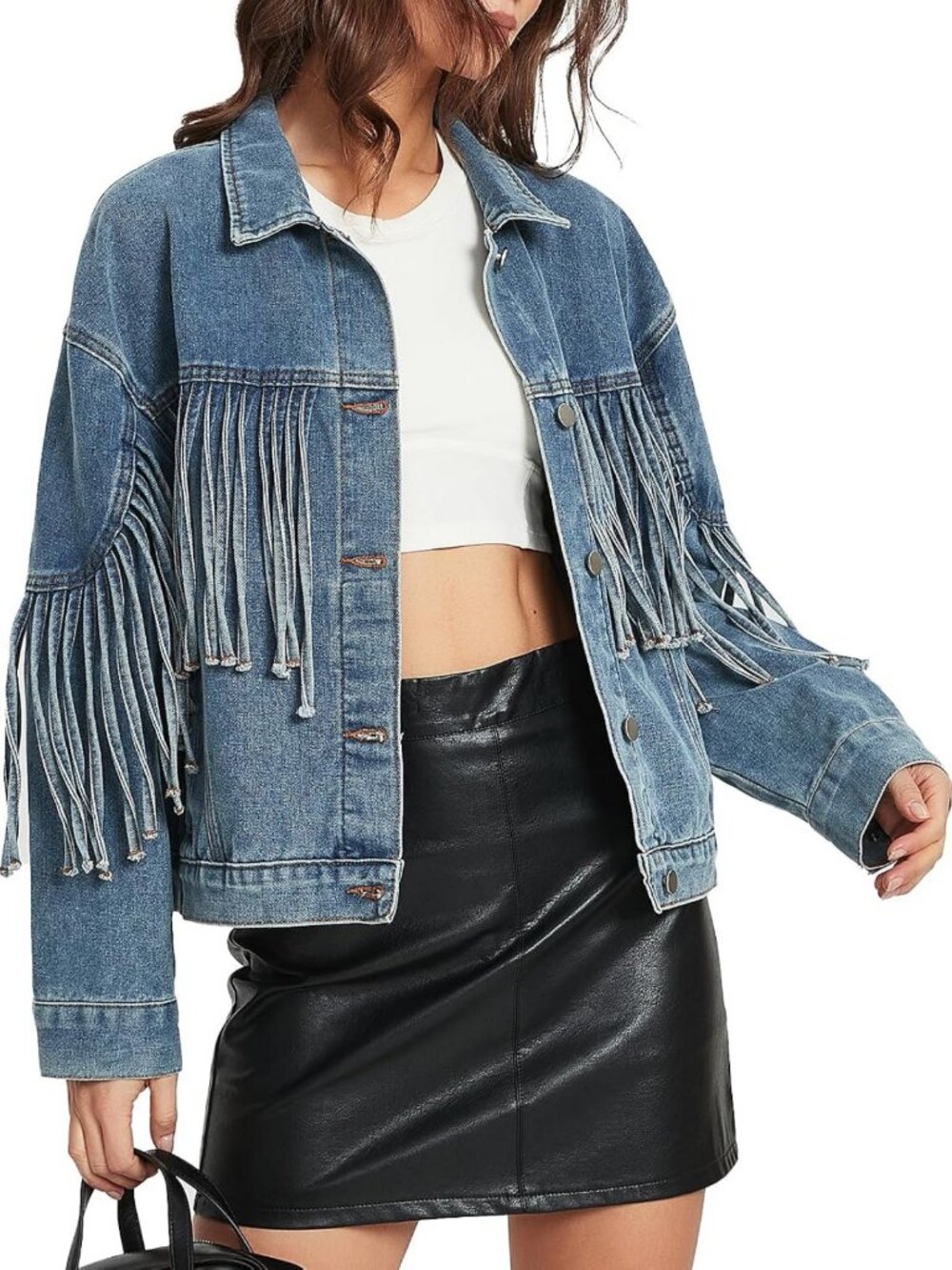 Oversized Fringed Denim Jacket for Women | Trendy Western Style Outfit